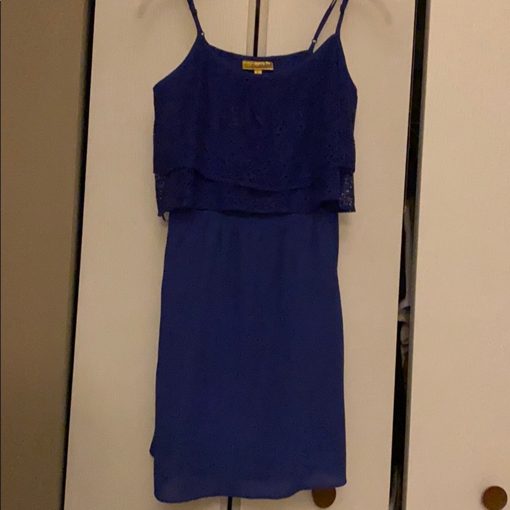 Casual blue dress with lace top
